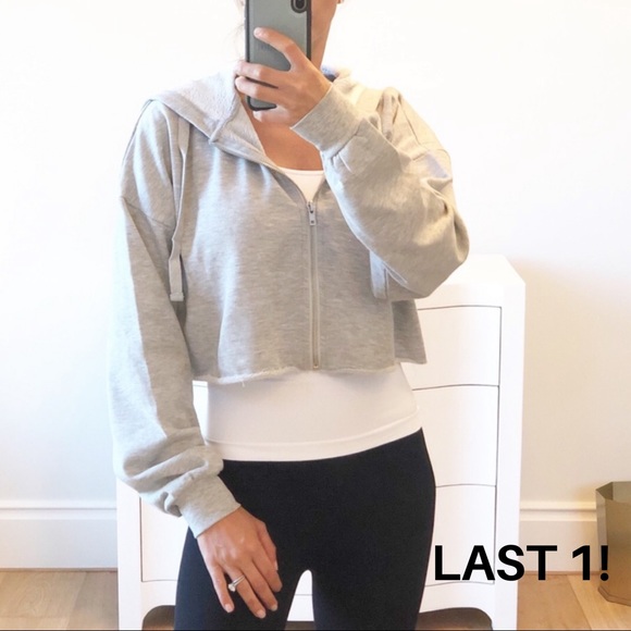 Looks by Lauren Tops - MONTREAL Crop Zip Up Hoodie Jacket Gray